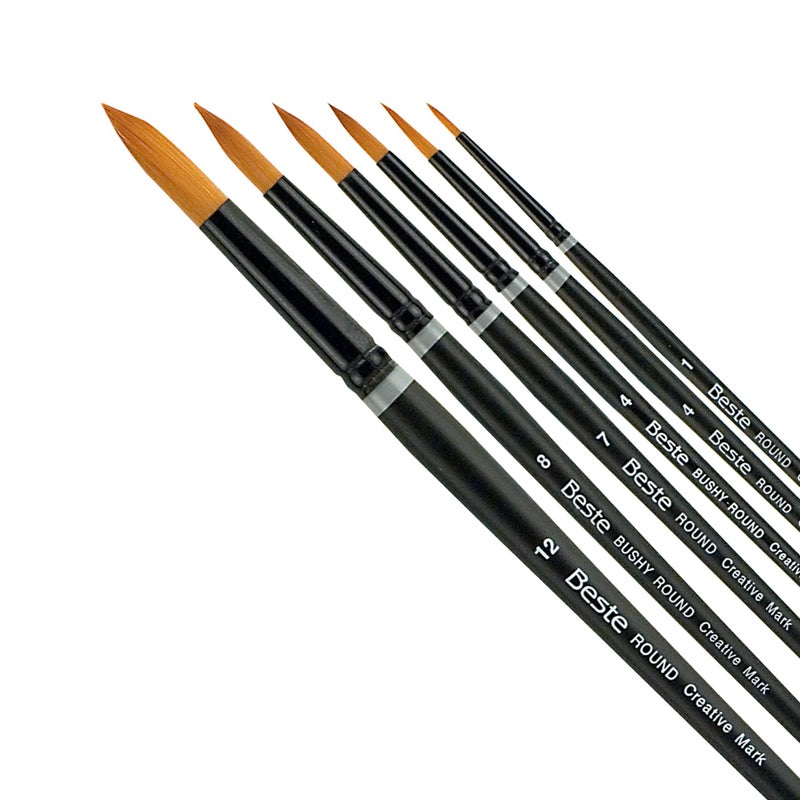 Creative Mark Beste Golden Taklon Assorted Round Set of 6 Artist Brush, Professional Watercolor Brushes, for Acrylic Painting, Short Handle, Sharp Edges, Hand-Tied & Shaped - Image 3